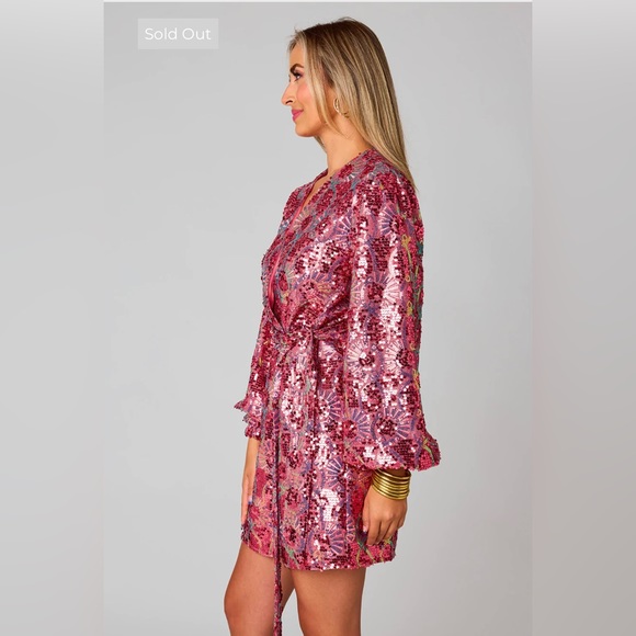 NEW with tags! Buddy Love Adeline Sequin Wrap Dress in Wild Strawberry. Size XS - Picture 3 of 5